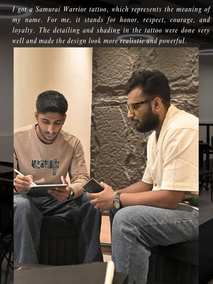 "I got a Samurai Warrior tattoo, which represents the meaning of my name. For me, it stands for honor, respect, courage, and loyalty." Viren discusses the personal significance of his tattoo.