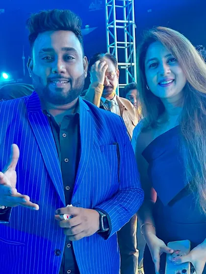 With Indian television actress Keerti Kelkar, wife of actor Sharad Kelkar.