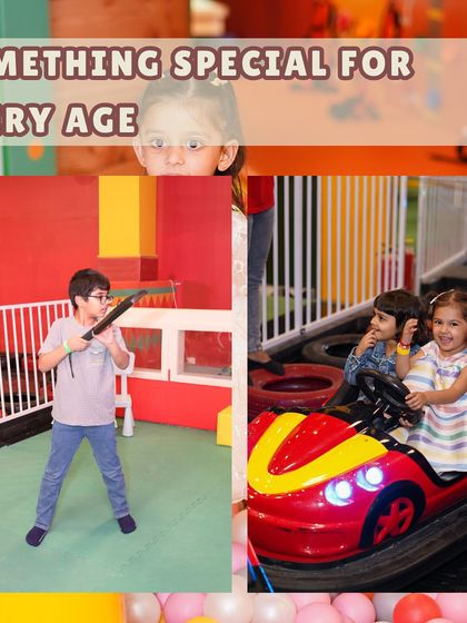 There's something special for every age. This collage shows older kids enjoying our Meta Bat game while younger ones have a blast in the bumper cars, proving we cater to all interests.