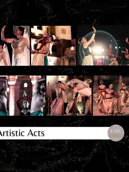 We also incorporate 'Artistic Acts' into the sangeet flow. This can include professional performances like classical dance, fusion acts, or aerial silk artists to add a touch of elegance and awe to the evening.