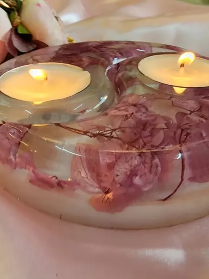 This beautiful pink and white floral tealight holder is on its way to its new home.