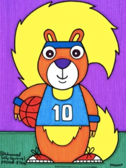 A sporty squirrel ready to play basketball. We combine interests like sports with art to create lessons that are relevant and exciting for kids.