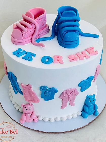 A third angle of the gender reveal cake.