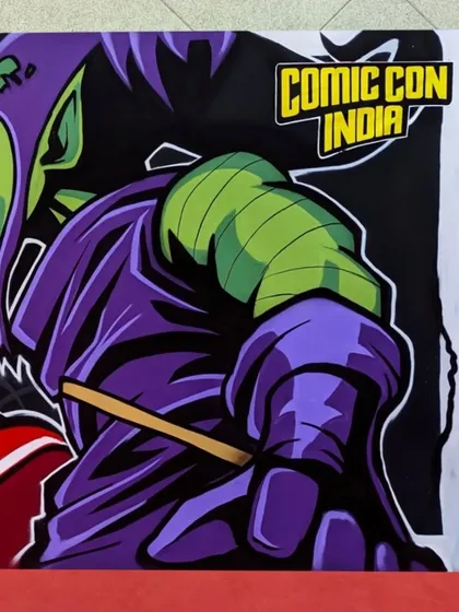 A close-up of the Green Goblin side of my live Comic-Con mural. I wanted to capture his classic comic book look.