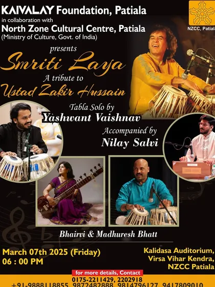 The poster for 'Smriti Laya', a tribute to Ustad Zakir Hussain in Patiala, where I presented a tabla solo.