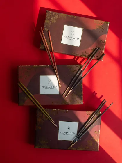 Our incense sticks are the art of fragrance, designed to inspire, energize, and uplift. This image captures the beauty of our festive packaging, making them a perfect gift for any occasion.