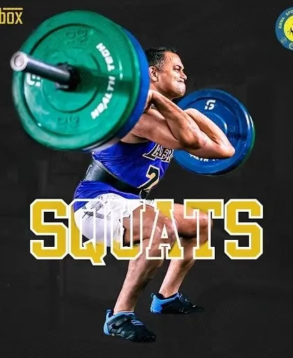 Front squats are a cornerstone of our CrossFit routine for building lower body strength and core stability. This graphic highlights the power and proper form required for this essential lift.