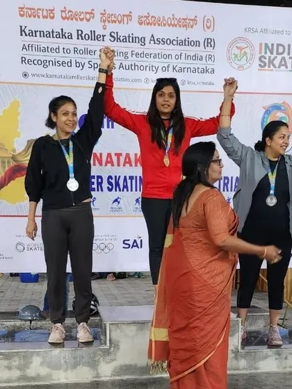 Celebrating my gold medal win at the 38th State selections in Bangalore. It's important for me to keep competing and lead by example.