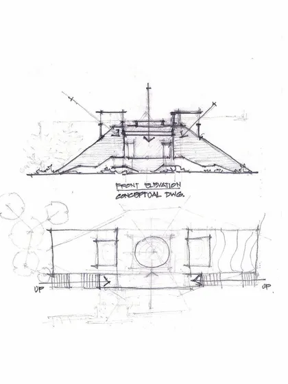 These initial drawings explore the symmetry and monumental quality of the memorial design, laying the groundwork for a space of reflection and remembrance.