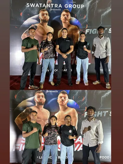 The calm before the storm. Hina and Ramith after their weigh-ins, locked in and ready for war. This is the focus required to step into the cage.