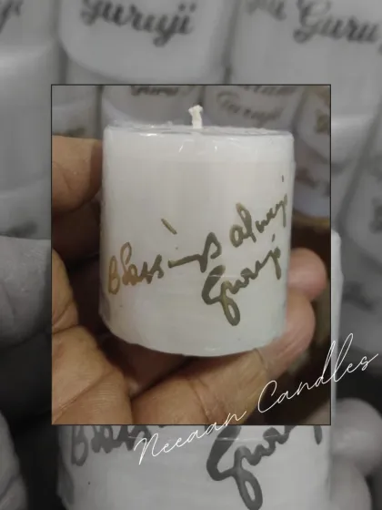 Blessings in every flicker. This pillar candle with Guruji's divine words, 'Blessing is always Guruji', is designed to be lit with faith to feel his grace.