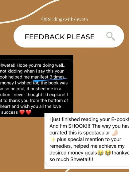 Feedback from clients who have used my money manifestation e-book. One client manifested the money they wished for three times, and another was "shook" by the spectacular remedies and guidance.