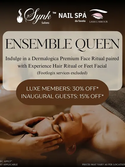 Crown yourself with calm with the "Ensemble Queen" package. This offer combines a premium face ritual with a hair or feet facial, with special pricing for members and new guests.