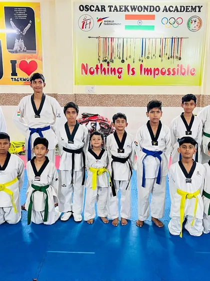 A successful belt promotion test. These students have proven they are ready for the next level in their Taekwondo journey.