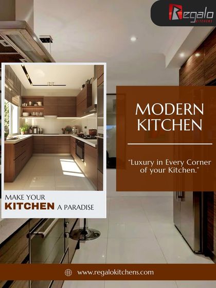 Make your kitchen a paradise. This ad features a modern kitchen with warm wood tones, promising luxury in every corner.
