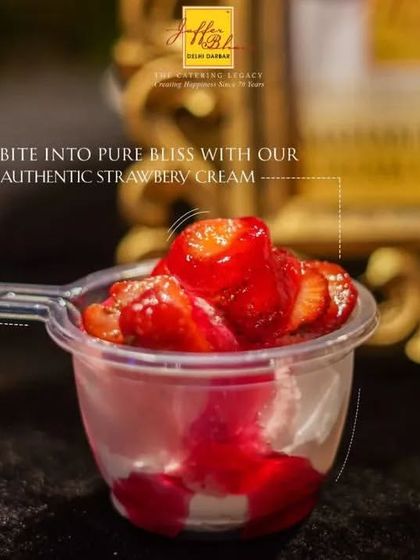 Bite into pure bliss with our authentic Strawberry Cream. This simple yet decadent dessert features fresh, juicy strawberries served with rich, sweetened cream in an individual cup, a seasonal favorite at our events.