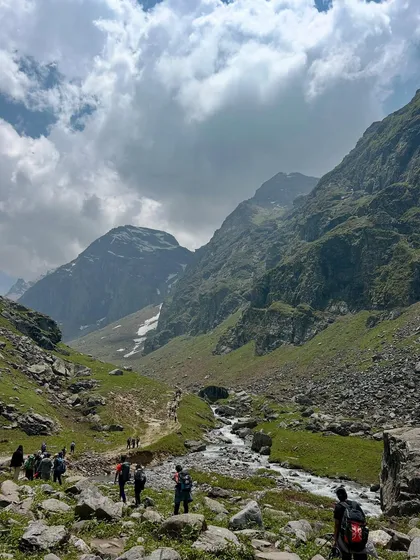 The trail leading into the Hampta valley. You can see the landscape slowly changing as you gain altitude.