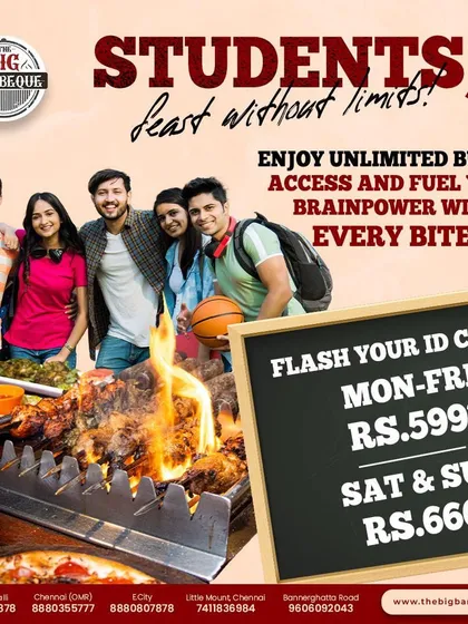Students, feast without limits. Flash your ID card to get unlimited buffet access and fuel your brainpower with every bite.