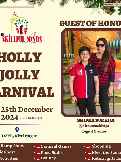 We were honored to welcome digital creator Shipra Sukhija as a Guest of Honour at our Holly Jolly Carnival. This poster highlights the many attractions, from a kids' ramp show to DIY activities.