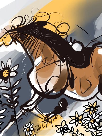 An abstract digital sketch of a horse. In this piece, I played with energetic lines and colors to convey a sense of power, freedom, and motion.