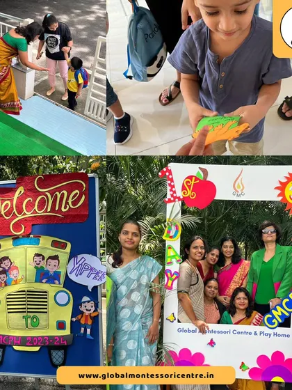 A collage of first-day memories, from parents and children leaving their handprints on canvas to our teachers welcoming our new students.
