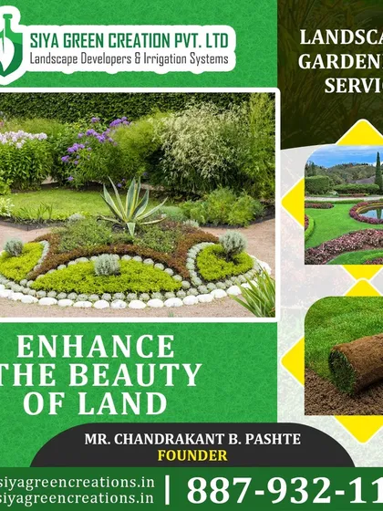 We enhance the beauty of your land with creative garden designs. This image shows an example of a central plant feature surrounded by decorative stones.