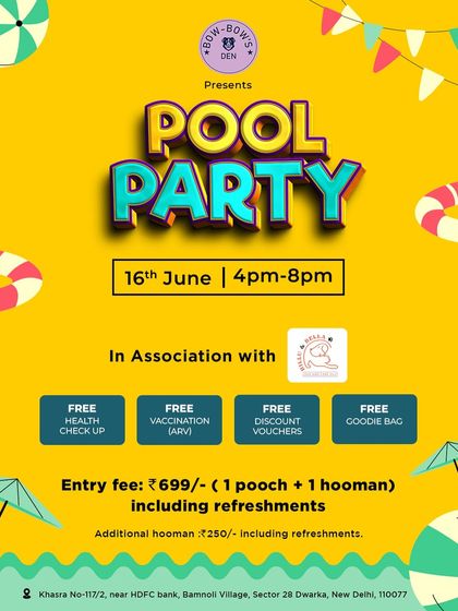 This is an example of a poster for one of our pool party events. We often team up with partners to offer free health checkups, vaccinations, and goodie bags.