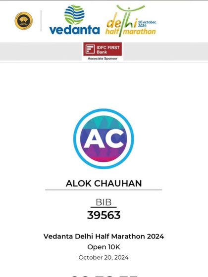 My official bib for the Vedanta Delhi Half Marathon.