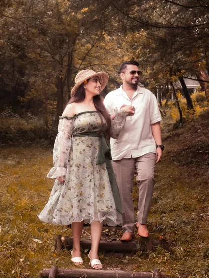 I love creating custom pieces that tell a story, like this floral off-shoulder dress designed specifically for a client's pre-wedding festivities. The romantic, airy design was crafted to match the natural, dreamy concept of her photoshoot.