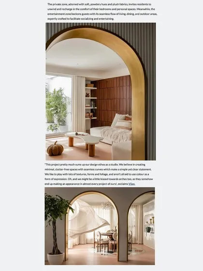 Architecture + Design highlighted the private zone of the penthouse, where soft, jewel-toned hues and plush fabrics invite residents to unwind and recharge.