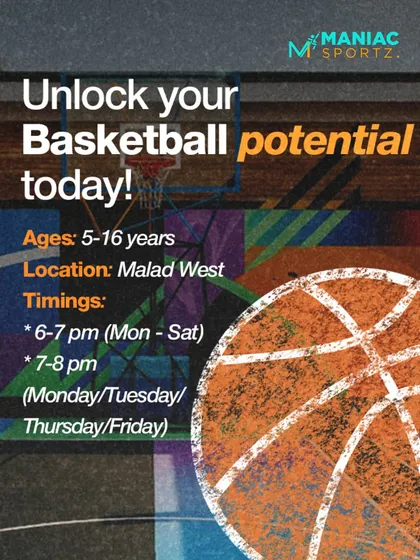 Unlock your basketball potential today. This graphic provides all the details for our Malad West location, including age groups, timings, and how to join.