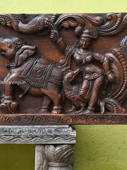 The other side of the Gaja Lakshmi panel, showing another attendant with a swan, balancing the composition.