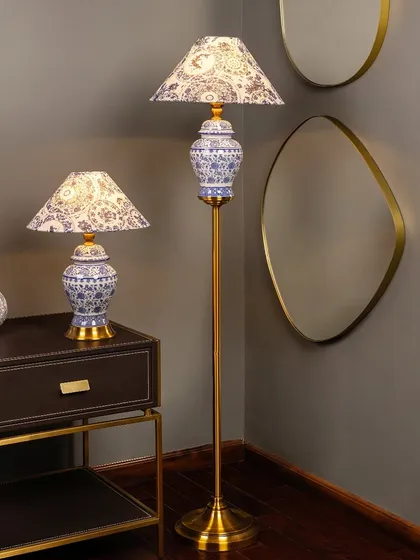 I love creating a cohesive look, which is why I offer matching sets like this blue pottery table and floor lamp. They bring an artistic, coordinated feel to a room. You can use them together for maximum impact or separately to tie different spaces together.
