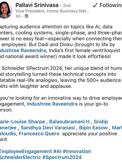 It's one thing for me to say my act works for corporate audiences, but it's another to have a client like Schneider Electric share it. This feedback shows how we can take complex topics like AI and data centers and make them engaging and fun for employees.
