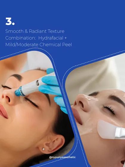 For smooth and radiant texture, I often recommend combining a HydraFacial with a mild or moderate chemical peel. The HydraFacial deeply cleanses and hydrates, while the peel exfoliates and brightens, giving you the best of both worlds.