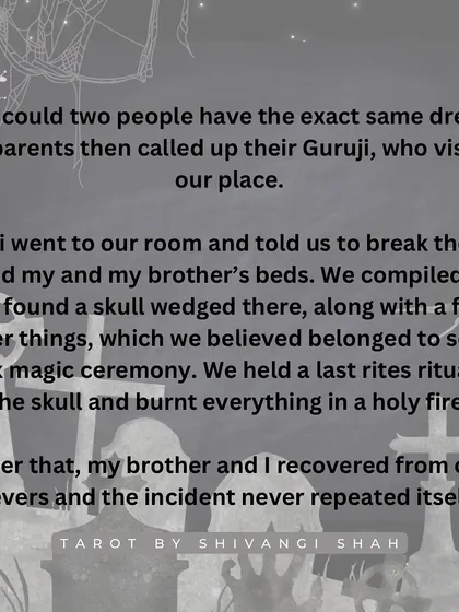 The story of two brothers who fall sick in a new house and have the exact same dream, leading to the discovery of a skull and black magic items in their wall.