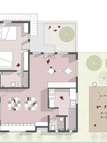 This is the floor plan that brought the Anganwadi school to life. I segregated the layout into distinct zones for learning, eating, and sleeping to optimize the use of space. The plan also includes a separate kitchen, an attached security room for safety, and outdoor play areas like a sandpit, all designed to create a holistic and secure environment.
