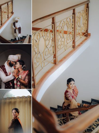 This collage tells a story of the wedding day, from the bride and groom getting ready separately to their first moments together. We capture the entire narrative.