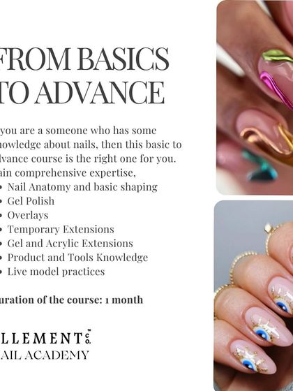My "From Basics to Advance" course is perfect if you have some existing knowledge and want to gain comprehensive expertise. The one-month program covers everything from nail anatomy to live model practice.