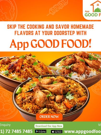 Skip the cooking and savor homemade flavors at your doorstep. This image showcases three delicious bowls of our signature biryani, ready to be ordered.