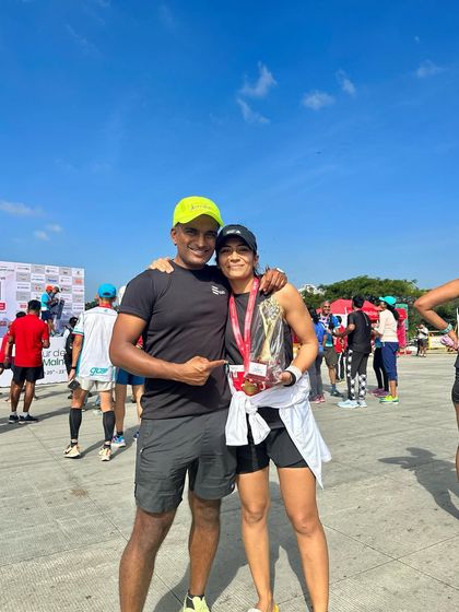 A proud moment, securing 1st place overall in the women's category at the Ajmera Thump Run 30k. This was a key training run for the Mumbai Marathon and a huge confidence booster.
