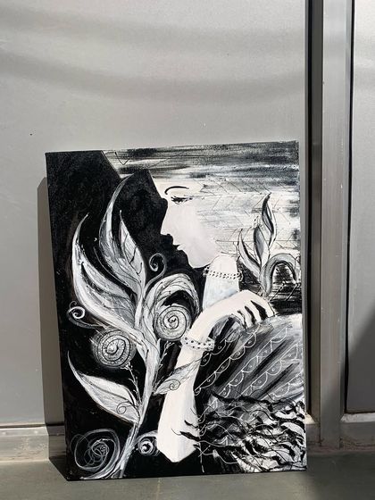 The finished black and white portrait, "Touch," standing on its own. This piece is about perception and the senses beyond sight, rendered in a powerful monochromatic style.