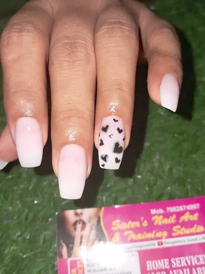 Another angle of the popular tiny hearts nail art.