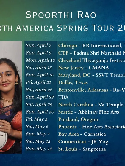 My debut North America Spring Tour was a dream come true. This poster represents a journey across more than 15 cities, sharing the beauty of Carnatic music with audiences across the United States.