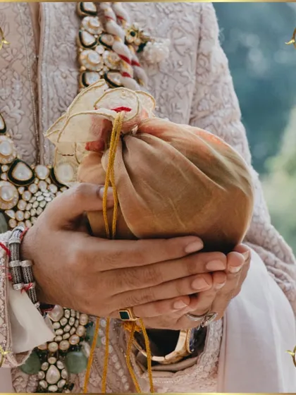 The groom holding the sacred coconut, a key element in Hindu wedding traditions.