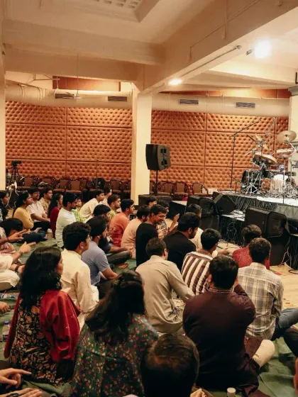 A wide view from a Gurupurnima celebration performance. Seeing an audience, young and old, sitting together and absorbed in the music is an incredibly humbling and motivating experience.