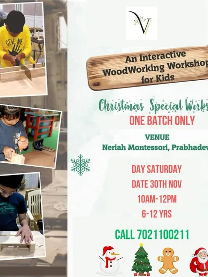 I offer unique workshops where kids can learn real-world skills safely. In this Christmas-themed woodworking session, children get to use actual tools under careful supervision to saw, sand, and build their own festive creations.
