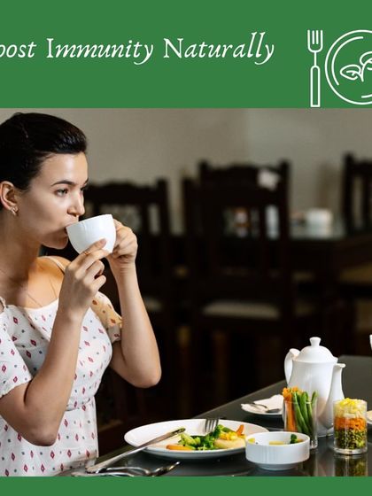 Our philosophy extends to how you eat. We believe in boosting immunity naturally through a mindful, balanced diet, as demonstrated by this guest enjoying her simple, wholesome meal.