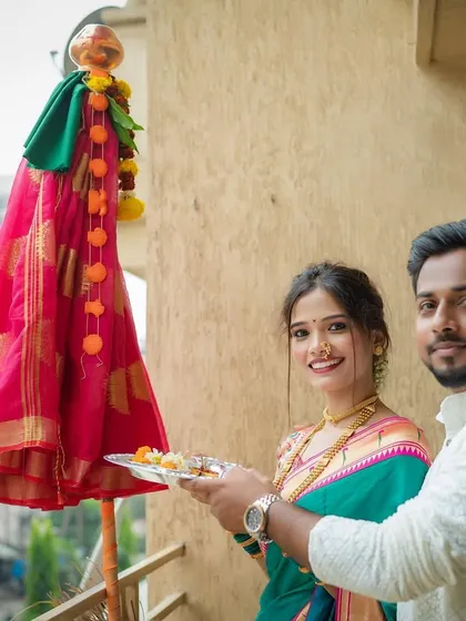 Celebrating Gudi Padwa, the Maharashtrian new year. This festival is a beautiful reminder of our traditions, and I love styling myself and my clients in classic drapes for these special occasions.