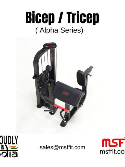 A rear view of the Alpha Series Bicep/Tricep machine.